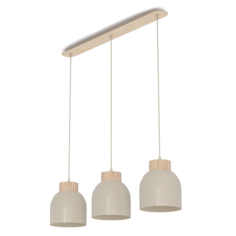 Lampa wisząca listwa kopułowe klosze z drewnem VIGO beżowy 3xE27x15W metal wym:140x84x18cm IP20 Emibig