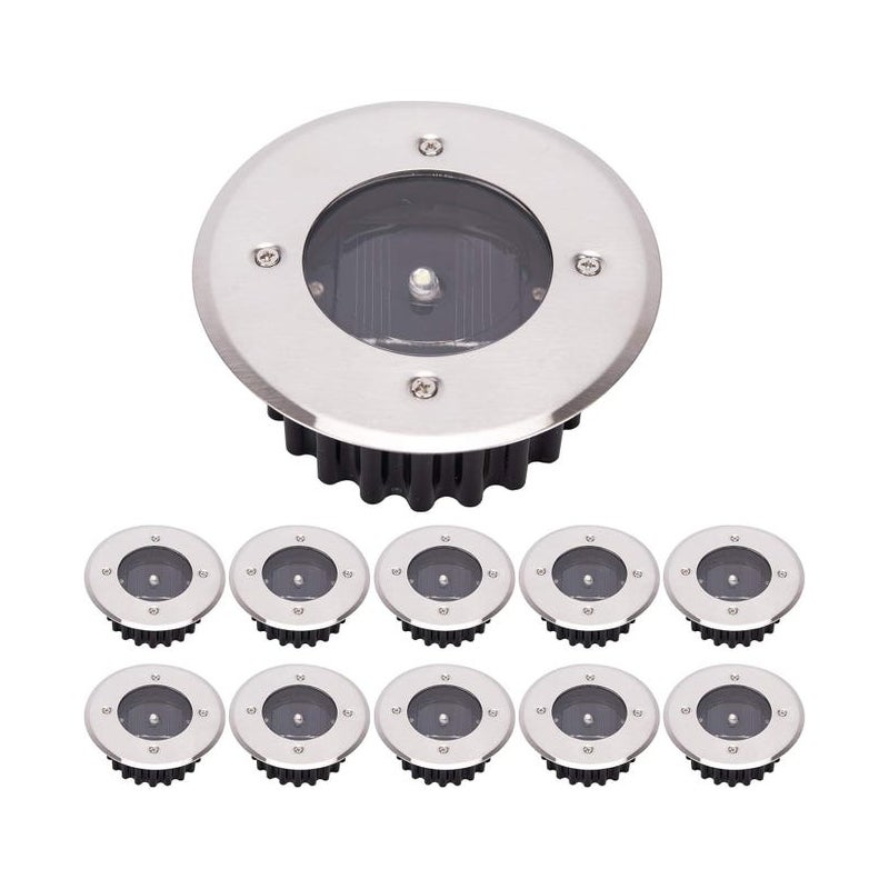 Zestaw 10 lamp solarnych LED do oświetlenia gruntowego, oświetlenia zewnętrznego, ulicznego, podziemnego, wodoodpornych IP65 (chłodna biel, okrągłe)