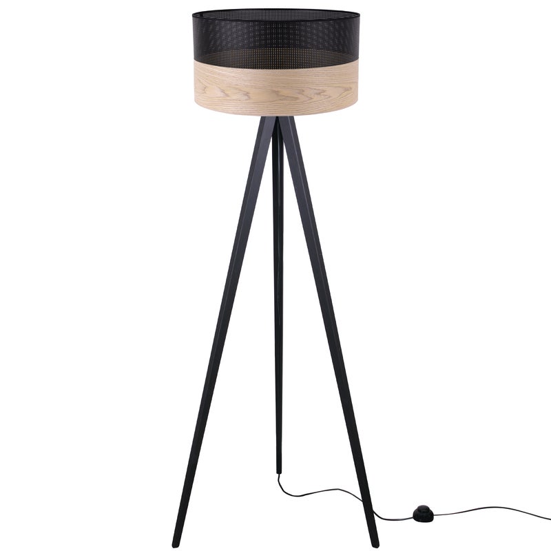 Lampa podłogowa stojąca Wood trójnóg czarny 1xE27 walec czarny fornir F03 Light Home LH