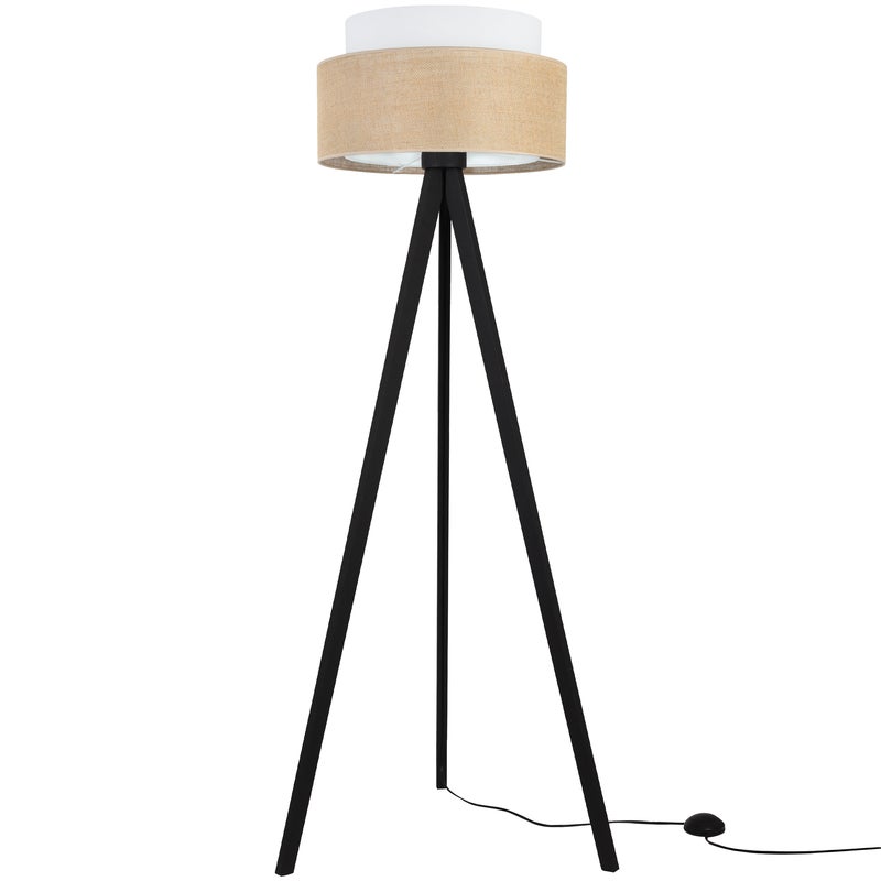 Lampa podłogowa stojąca Juta Duo trójnóg czarny 1xE27 abażur biało-beżowy Light Home LH