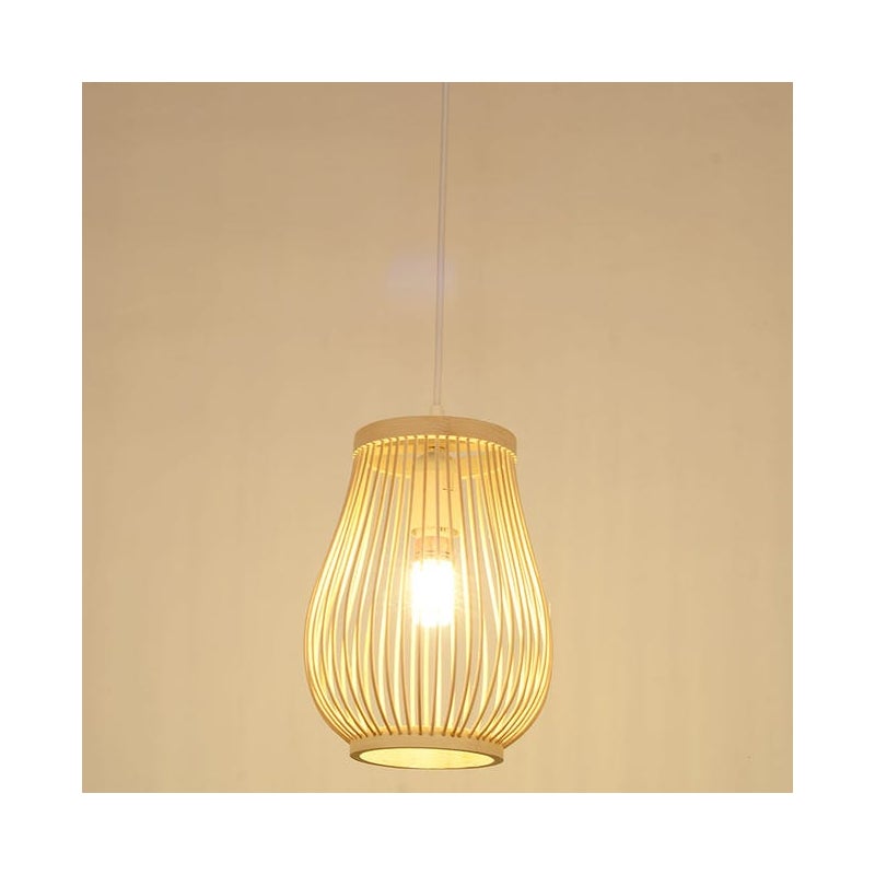 Lampa wisząca GOECO z rattanu – średnica 18 cm – regulowana wysokość – naturalny żyrandol E27 do jadalni, przedpokoju, kuchni, salonu (żarówka nie je