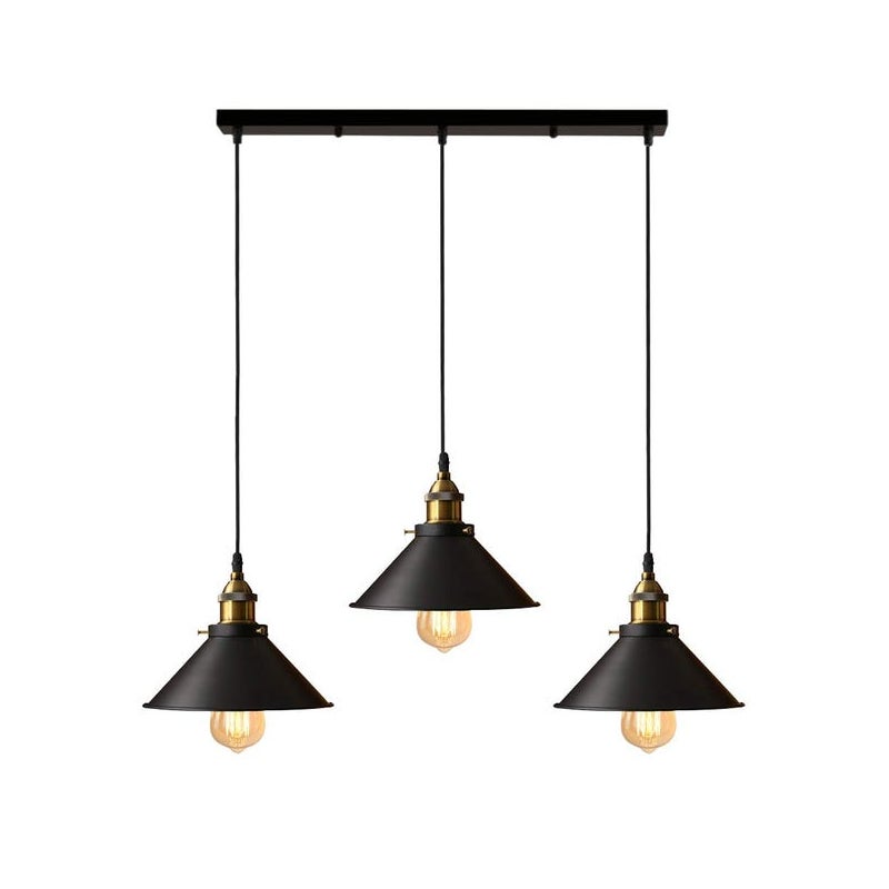 Żyrandol 3-punktowy, lampa sufitowa w stylu industrialnym, metalowa lampa wisząca z gniazdem E27, regulowany kabel, kolor czarny, odpowiednia do kuch