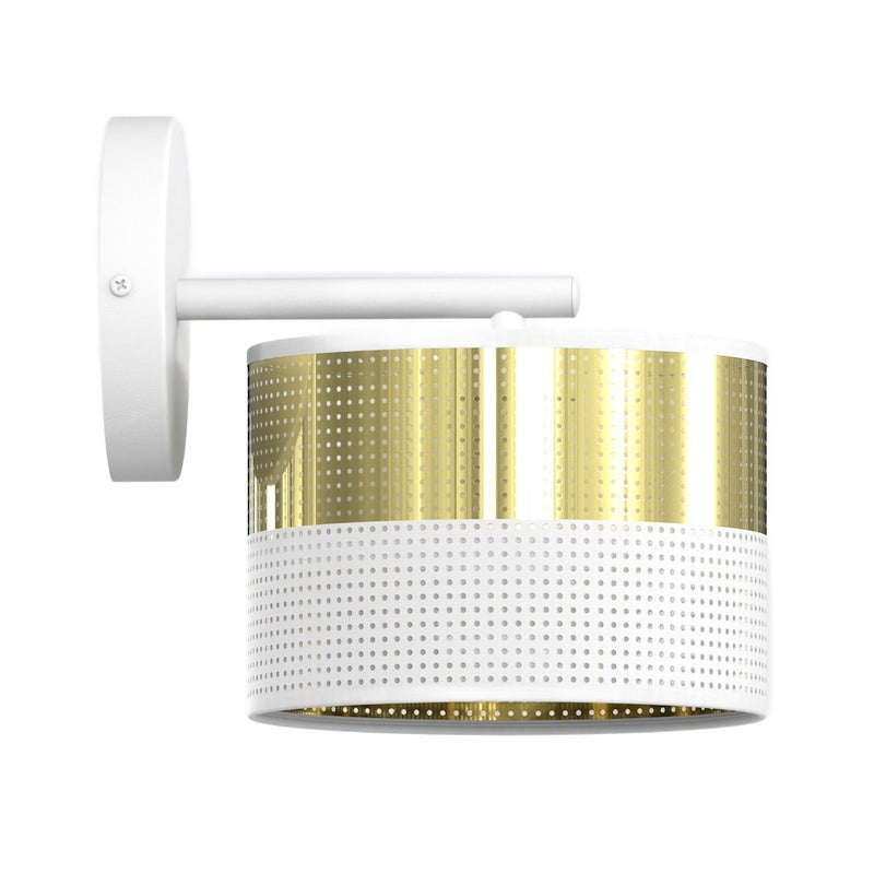 Kinkiet perforowany klosz LUX biało-złoty 1xE27x15W metal wym:24x20x20cm IP20 Emibig