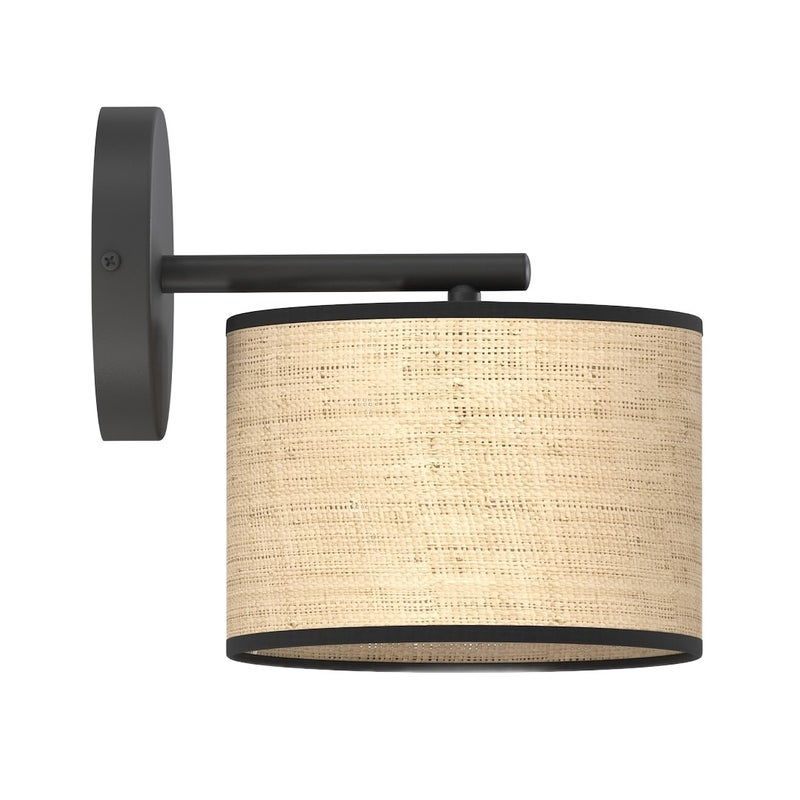 Kinkiet rattanowy cylindryczny abażur ECO czarno-beżowy 1xE27x15W wiklina / rattan / słoma wym:24x20x20cm IP20 Emibig