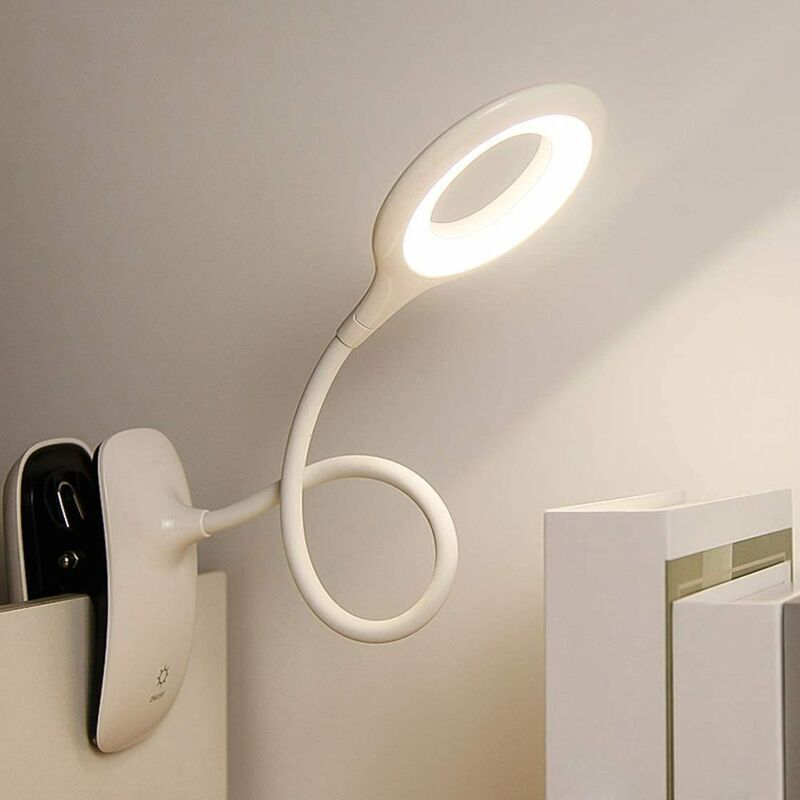 Lampka do czytania LED z klipsem i czujnikiem dotykowym, lampka nocna dla dzieci, lampa z klipsem 360°, giętka, z gęsią szyjką.