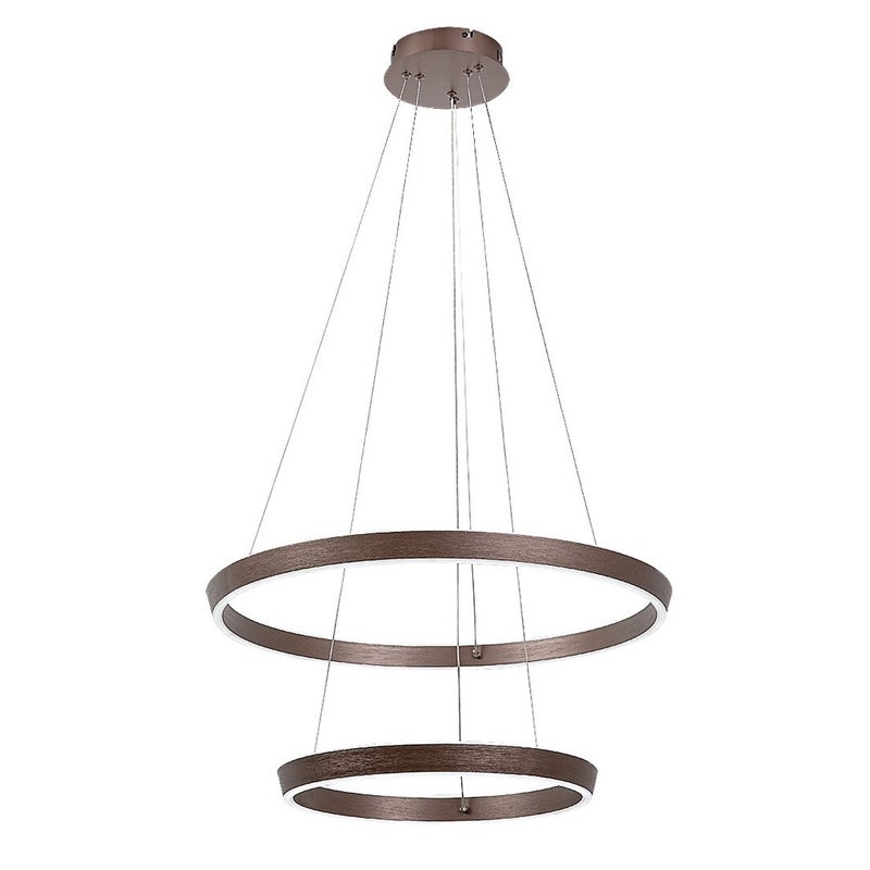 Lampa wisząca LED 45W 3150lm CCT Ściemnialny 2 Pierścienie Okrągłe Brązowy Kawowy Szczotkowany Metal IP20 Ø600mm