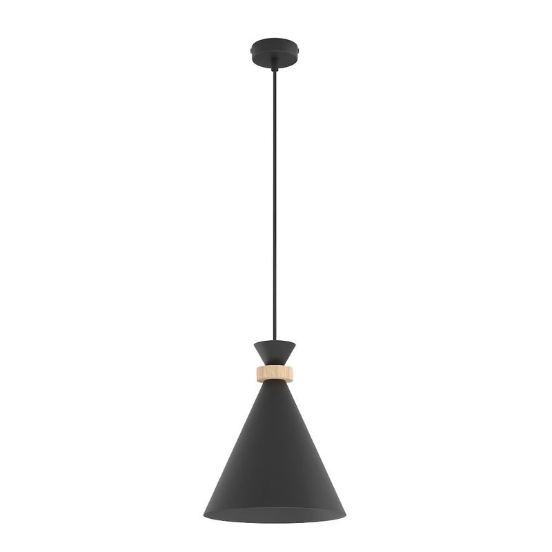 Lampa wisząca stożkowy klosz z drewnianym detalem ZERO czarny 1xE27x15W metal wym:140x23x23cm IP20 Emibig