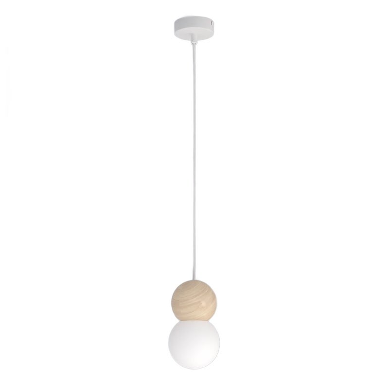 Lampa wisząca drewniana i szklana kulka LOOP biało-beżowy 1xG9x8W drewno wym:140x10x10cm IP20 Emibig
