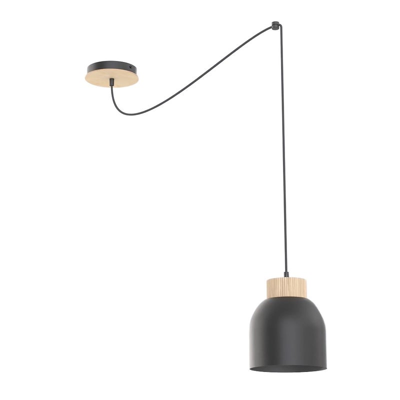 Lampa wisząca klosz z drewnianym akcentem KRU czarny 1xE27x15W metal wym:300x300x300cm IP20 Emibig