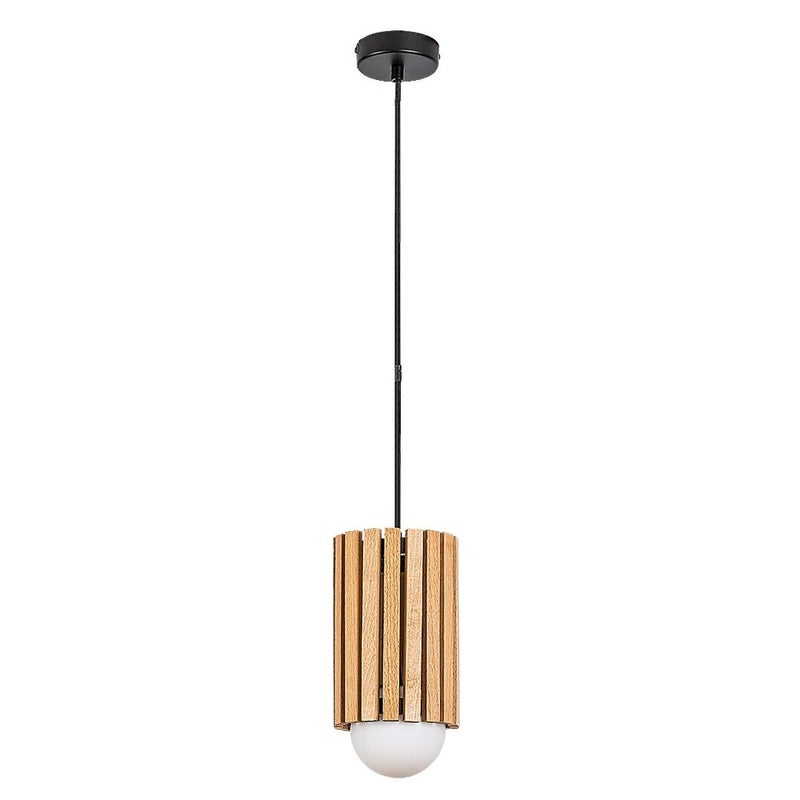 Lampa wisząca G9 Walec Listwy Drewno Dąb Kula Szkło Czarny Matowy Skandynawski IP20 Ø145mm
