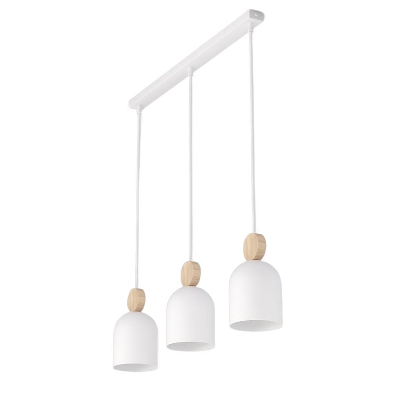 Lampa wisząca listwa owalne klosze z drewnianym detalem MESI biały 3xGU10x8W metal wym:140x66x11cm IP20 Emibig