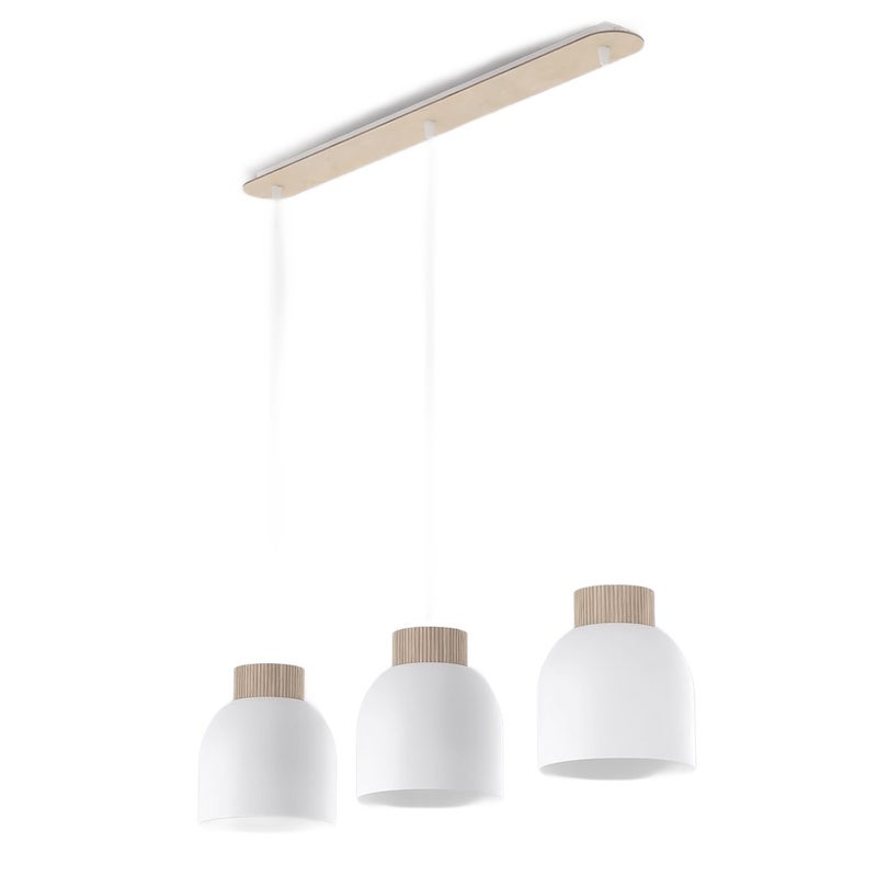 Lampa wisząca listwa kopułowe klosze z drewnem VIGO biały 3xE27x15W metal wym:140x84x18cm IP20 Emibig