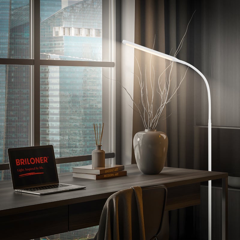 Lampa podłogowa LED - z ściemniaczem dotykowym - IP20 - śr. 210 x 1700 mm - 3000 K - 6,5 W / 600 lm - biała - USB-C w zestawie - Briloner