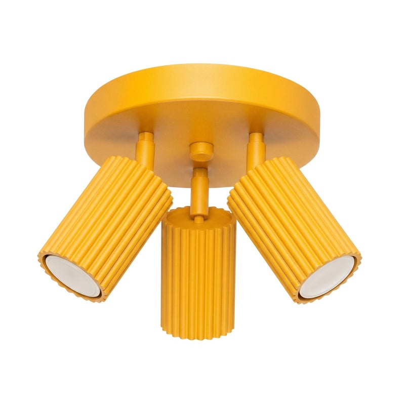 Lampa sufitowa nowoczesna żółta okrągła ryflowane reflektorki 3xGU10 10W KARBON Sollux Lighting