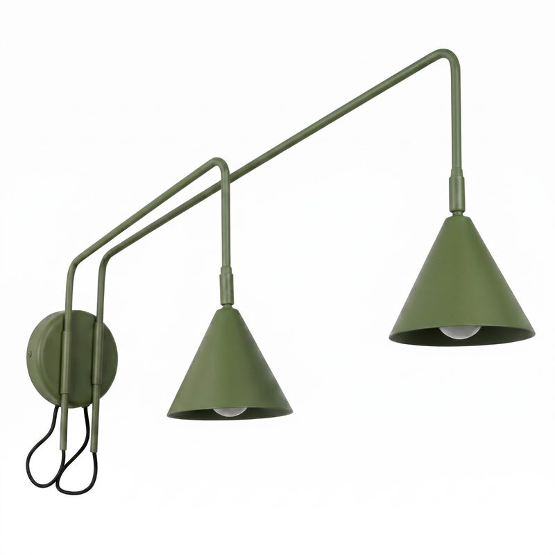 Kinkiet ścienny nowoczesny zielony oliwkowy stożkowe klosze na wysięgnikach włącznik 2xE14 10W NOX Sollux Lighting