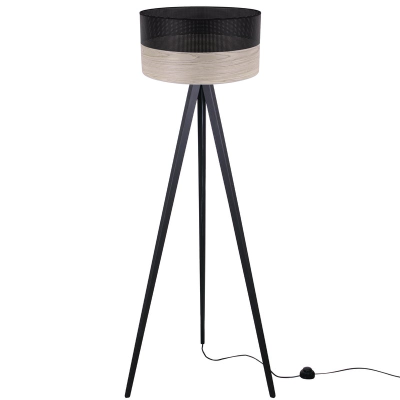 Lampa podłogowa stojąca Wood trójnóg czarny 1xE27 walec czarny fornir F01 Light Home LH
