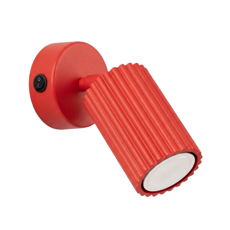 Kinkiet ścienny nowoczesny czerwony ryflowany reflektor włącznik 1xGU10 10W KARBON Sollux Lighting