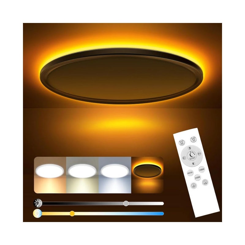 Ściemnialna lampa sufitowa LED, 24 W, 2800 lm, lampa sufitowa LED z pilotem, ciepła barwa światła nocnego 1800 K, 3000 K-6500 K, ultracienka okrągła