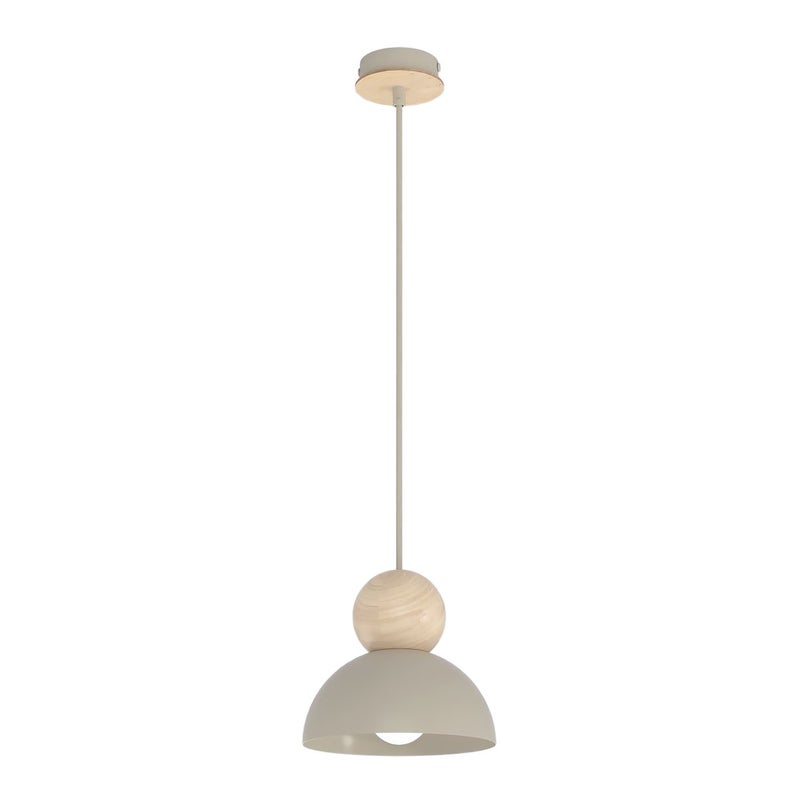 Lampa wisząca mały kopułowy klosz z drewnianą kulką KAKI beżowy 1xE27x15W metal wym:140x18x18cm IP20 Emibig