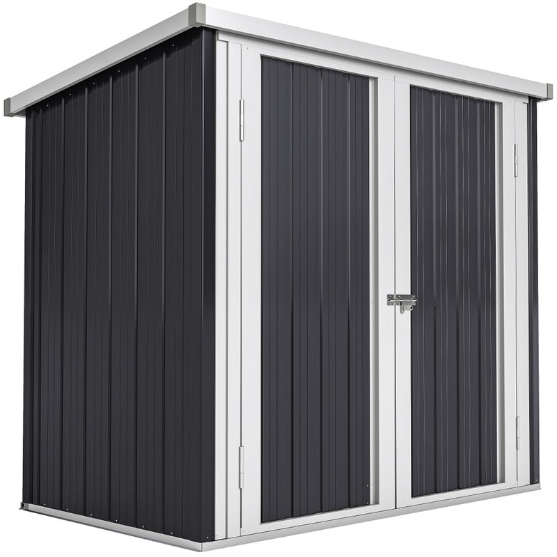 Domek ogrodowy 1,26 m², blacha stalowa czarno-biała, 2 drzwi zamykane na klucz, wymiary 147x86x134 cm, idealny na narzędzia