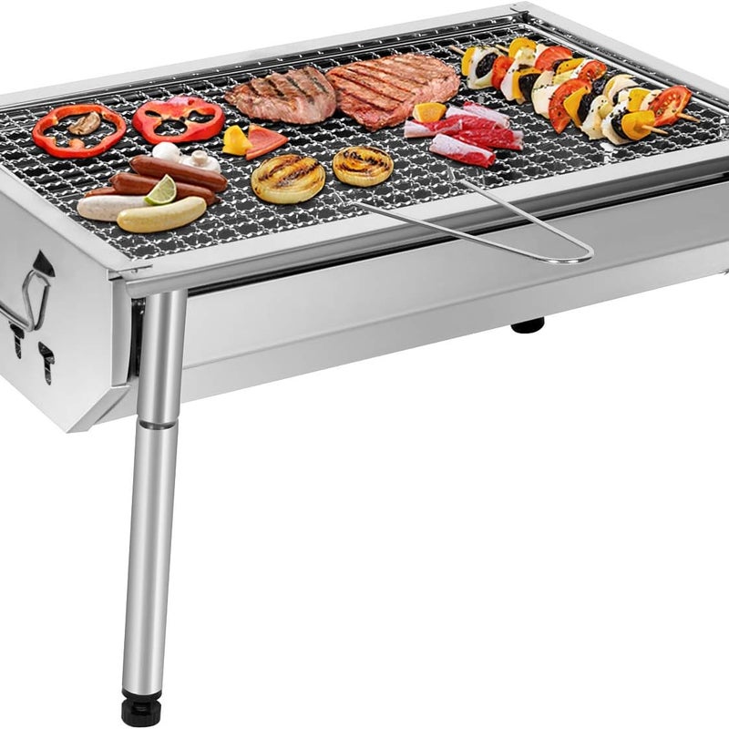 Regulowany grill węglowy ze stali nierdzewnej, przenośny grill zewnętrzny ze stojakiem do ogrodu, na piknik i kemping