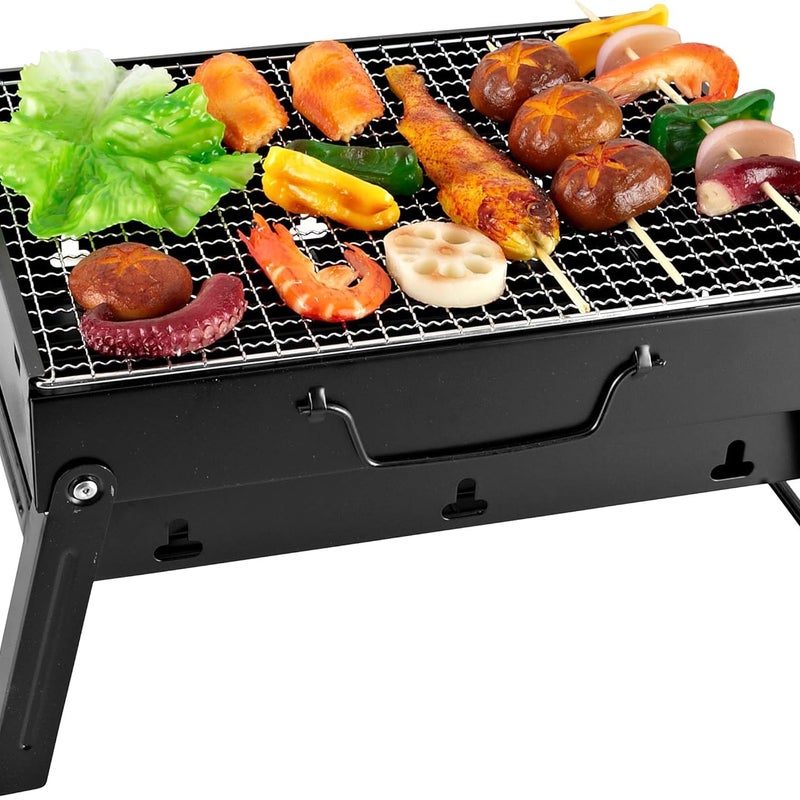 35 x 27 x 19,5 cm przenośny grill mini grill węglowy składany grill stołowy do ogrodu, na balkon, w podróż, na kemping - czarny