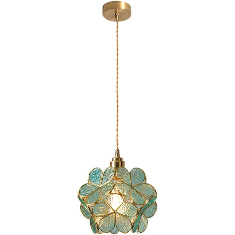 Lampa wisząca ze szkła dmuchanego ręcznie - styl Mid-Century, kształt kwiatowy - lampa wisząca sufitowa w stylu retro i kreatywnym - E27 (zielony)