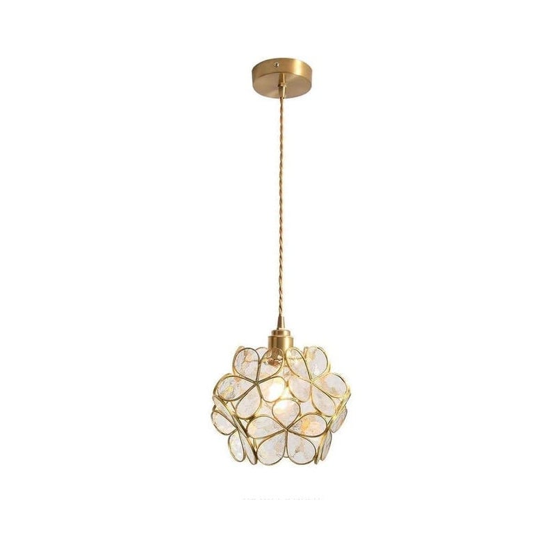 Lampa wisząca ze szkła dmuchanego ręcznie - styl Mid-Century, kształt kwiatowy - lampa wisząca w stylu retro i kreatywnym do sufitu - E27 (przezroczys