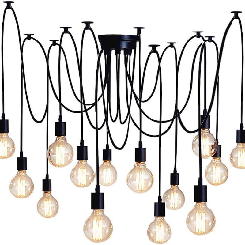 Lampa wisząca w stylu industrialnym w kształcie pająka - Lampa wisząca w stylu retro do jadalni/salonu - Źródło światła nie jest dołączone (14 lamp)
