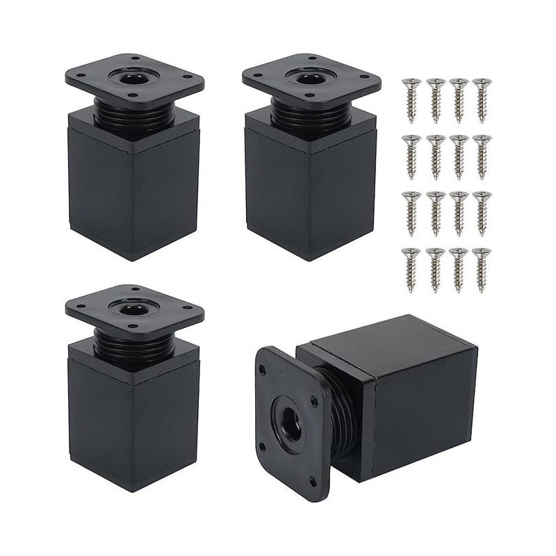 szt. regulowanych nóg meblowych 6 cm-8 cm, nogi do łóżka, biurka, stołu, metalowe, kwadratowe, regulowane nogi meblowe z 16 śrubami (czarne)