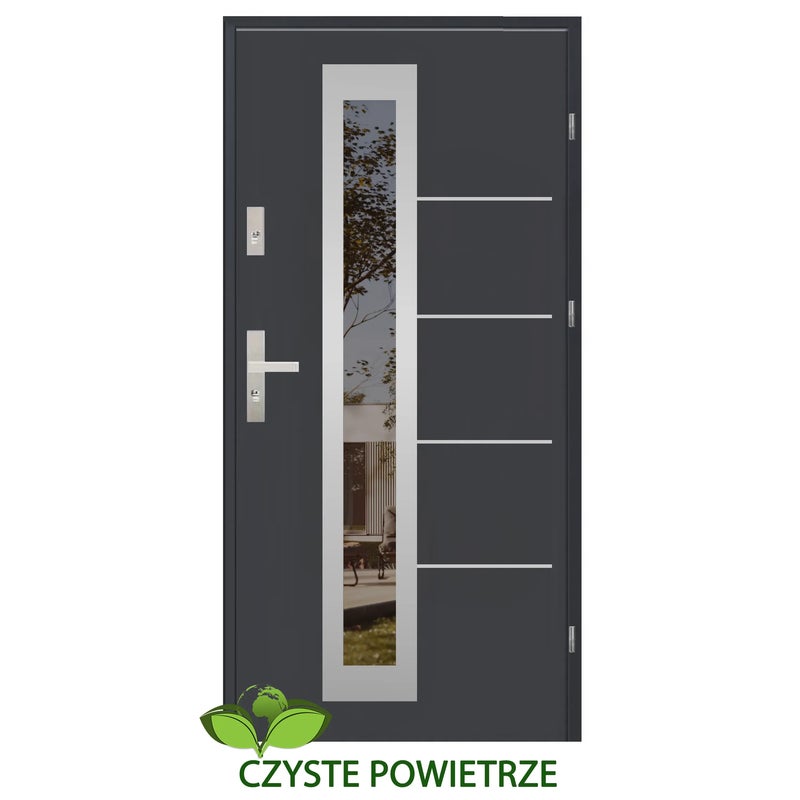 Premium alu Inox U1.3 - Drzwi zewnętrzne stalowe Czyste powietrze, antracyt 90 Lewa