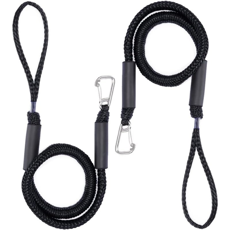 Lina bungee dock z czarnym hakiem cumowniczym do łodzi, 4 stopy, 2 sztuki, czarna