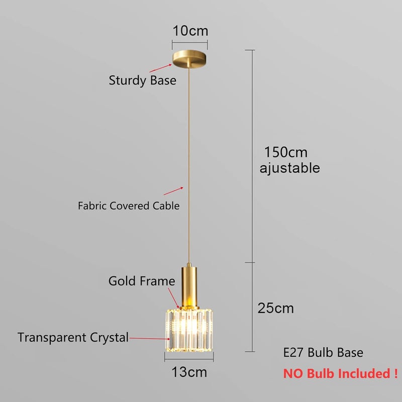 (1 lampa) Nowoczesna, mała lampa wisząca z kryształkami do wyspy kuchennej, jadalni, sypialni, lampa sufitowa z kryształkami na złotej podstawie