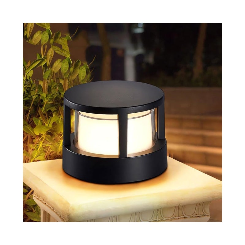 Cylindryczna lampa ogrodowa – słupek LED o mocy 12 W, ciepły biały kolor, wodoodporny, odpowiedni do ścieżek, patio i tarasów