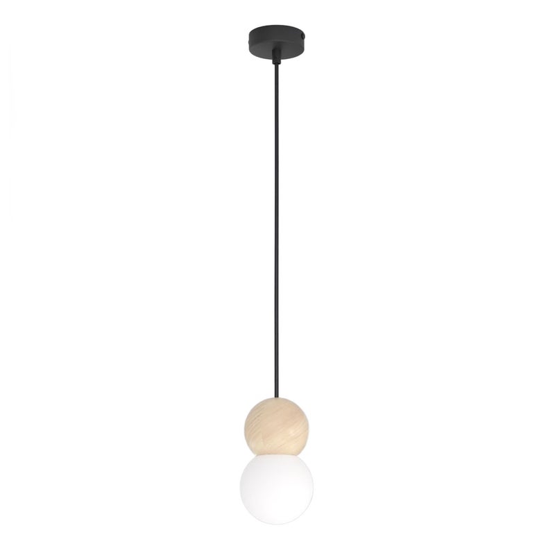 Lampa wisząca drewniana i szklana kulka LOOP czarno-biały 1xG9x8W drewno wym:140x10x10cm IP20 Emibig