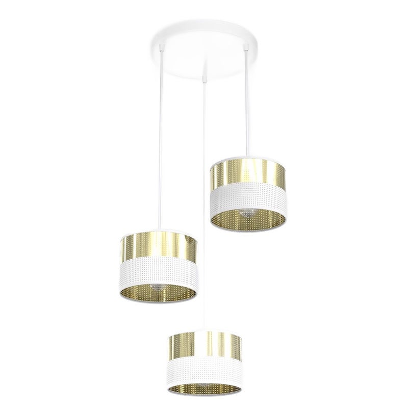 Lampa wisząca okrągła perforowane klosze LUX biało-złoty 3xE27x15W metal wym:140x43x43cm IP20 Emibig