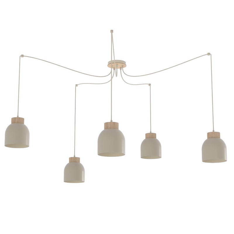 Lampa wisząca pająk klosze z drewnianym akcentem KRU beżowy 5xE27x15W metal wym:300x300x300cm IP20 Emibig