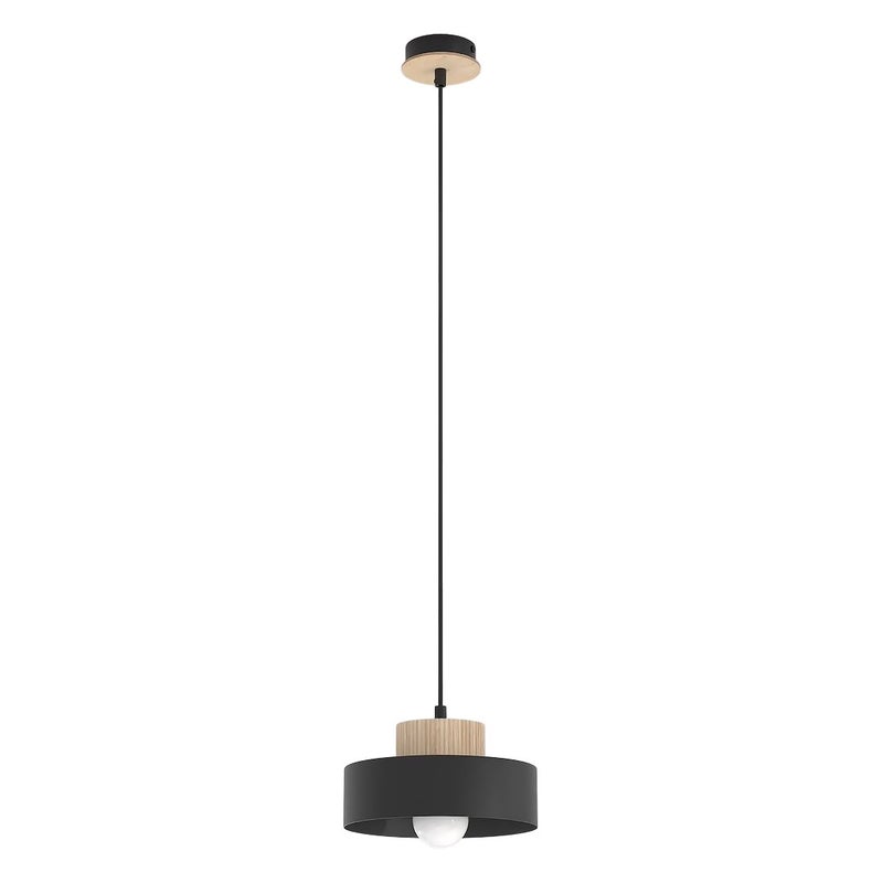 Lampa wisząca mały dwuwarstwowy klosz z drewnem KIVI czarny 1xE27x15W metal wym:140x20x20cm IP20 Emibig