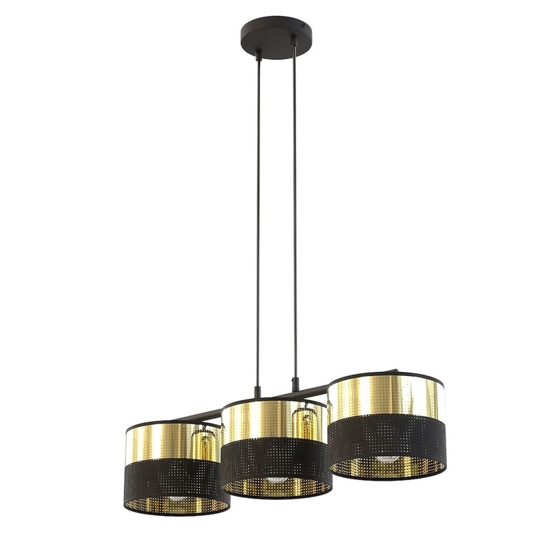 Lampa wisząca listwa perforowane klosze LUX czarno-złoty 3xE27x15W metal wym:140x70x20cm IP20 Emibig