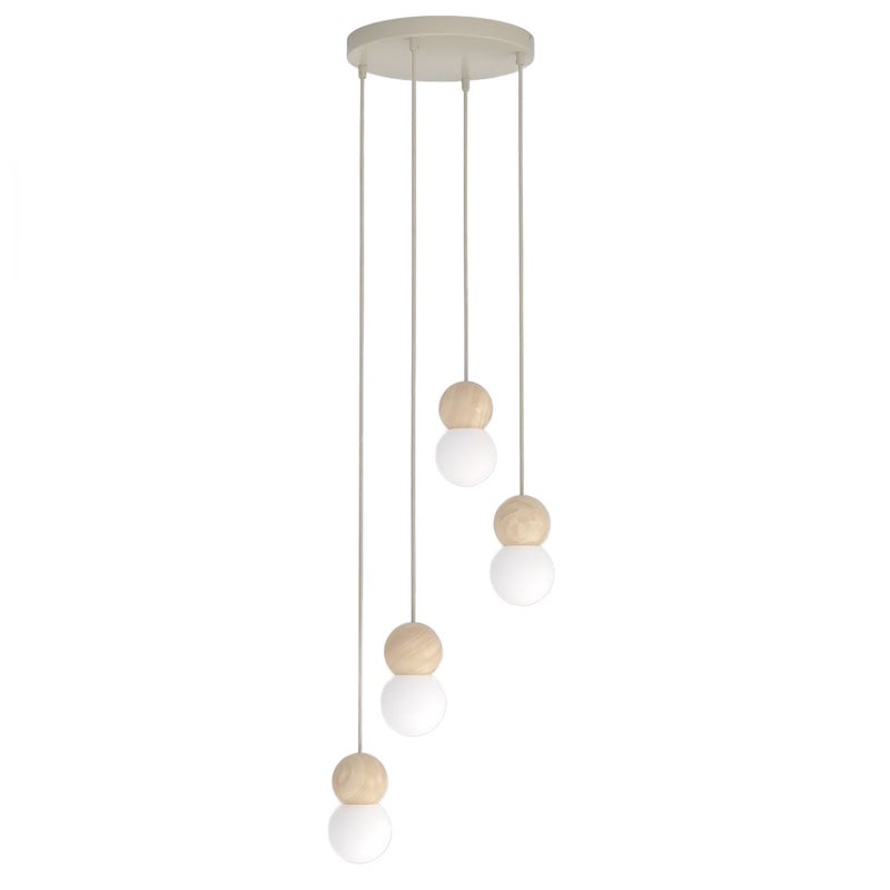 Lampa wisząca drewniane i szklane kulki LOOP beżowo-biały 4xG9x8W drewno wym:140x33x33cm IP20 Emibig
