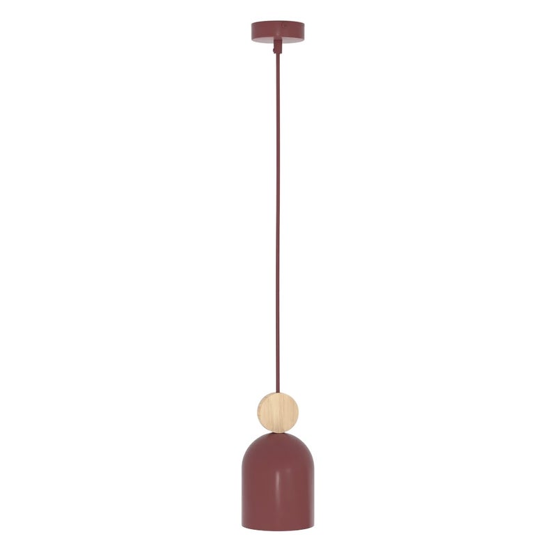 Lampa wisząca kopułowy klosz z drewnianym detalem MESI burgundowy 1xGU10x8W metal wym:140x11x11cm IP20 Emibig