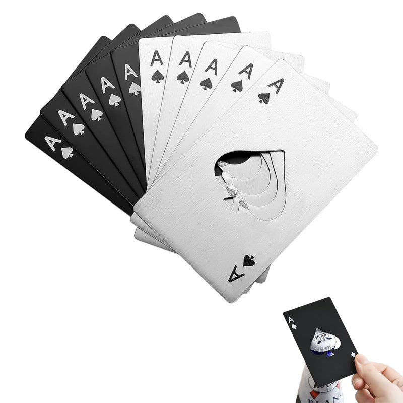 Otwieracz do butelek pokerowych, płaski otwieracz do butelek ze stali nierdzewnej, otwieracz do butelek w kształcie portfela - srebrny i czarny, opak