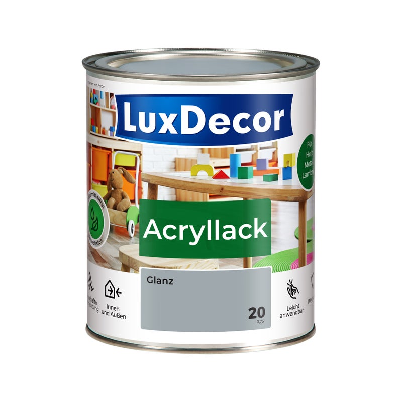 LUXDECOR Emalia akrylowa Lakier do metalu i drewna Połysk (20) Morgennebel 0,75 L
