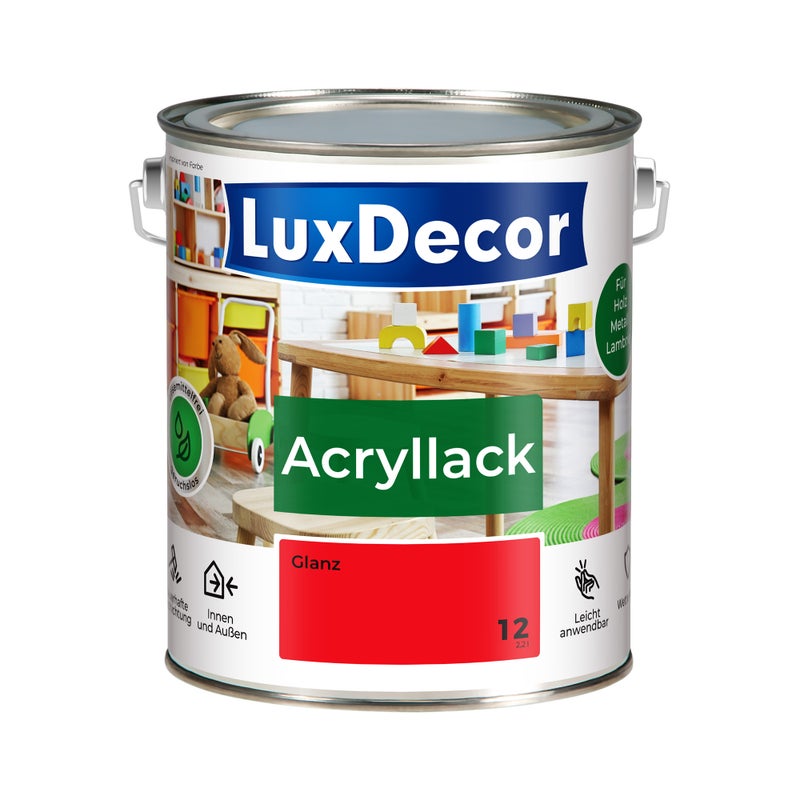 LUXDECOR Emalia akrylowa Lakier do metalu i drewna Połysk (12) Rote Perlen 2,2 L