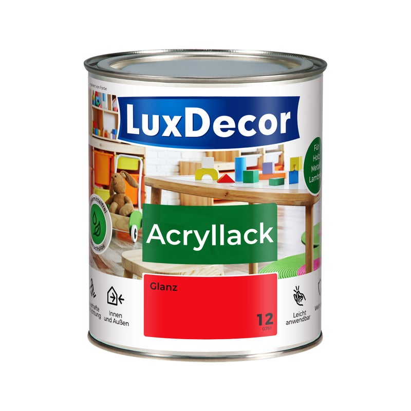 LUXDECOR Emalia akrylowa Lakier do metalu i drewna Połysk (12) Rote Perlen 0,75 L