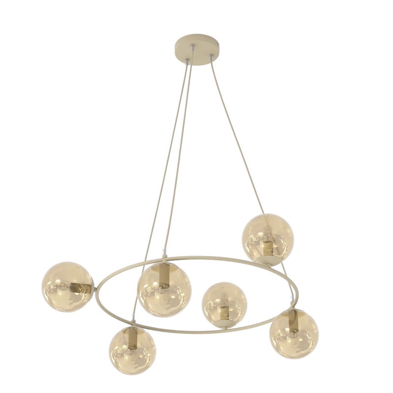 Lampa wisząca szklane kule na ringu AZURA beżowo-miodowy 6xE14x10W szkło wym:110x75x75cm IP20 Emibig