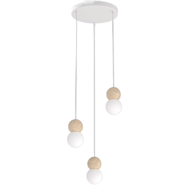 Lampa wisząca drewniane i szklane kulki LOOP biało-beżowy 3xG9x8W drewno wym:140x23x23cm IP20 Emibig