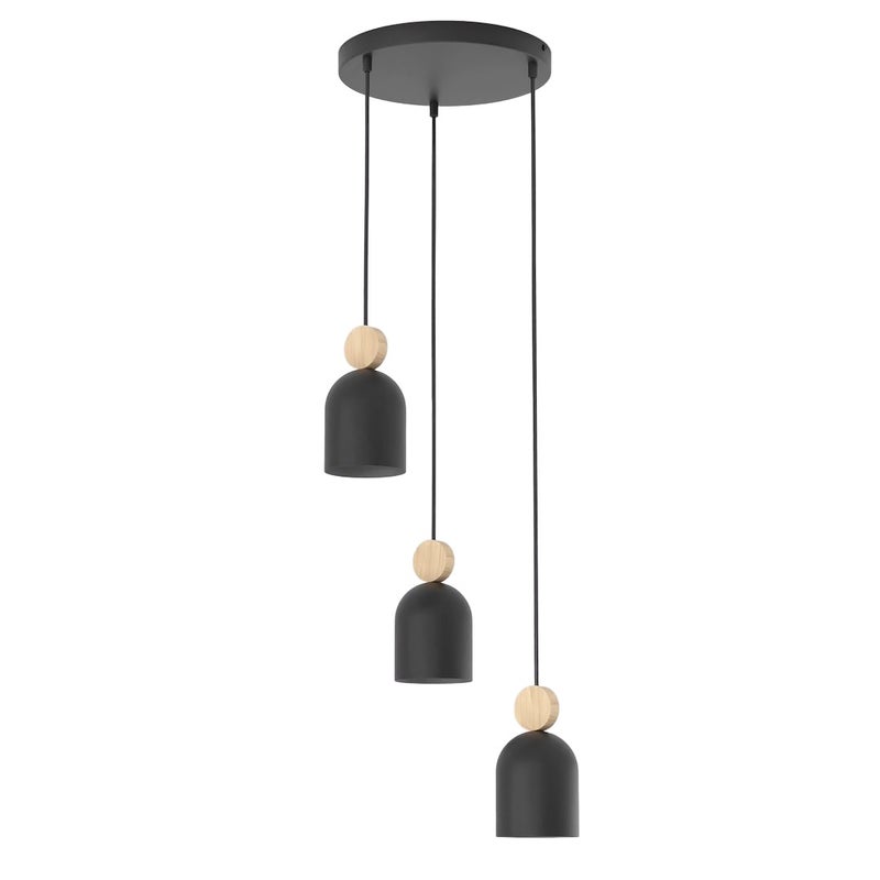 Lampa wisząca okrągła owalne klosze z drewnianym detalem MESI czarny 3xGU10x8W metal wym:140x34x34cm IP20 Emibig