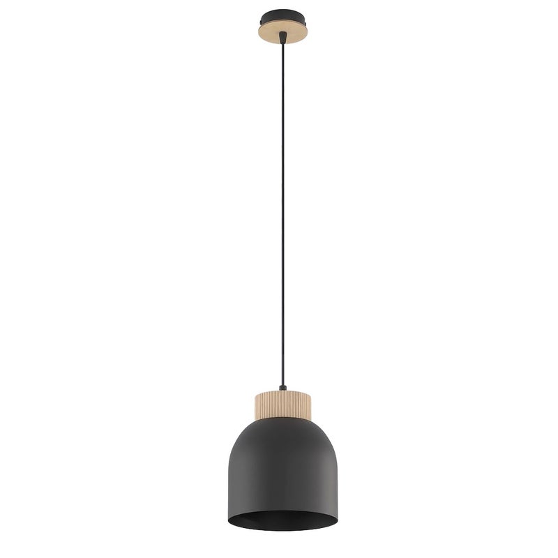 Lampa wisząca kopułowy klosz z drewnem VIGO czarny 1xE27x15W metal wym:140x18x18cm IP20 Emibig
