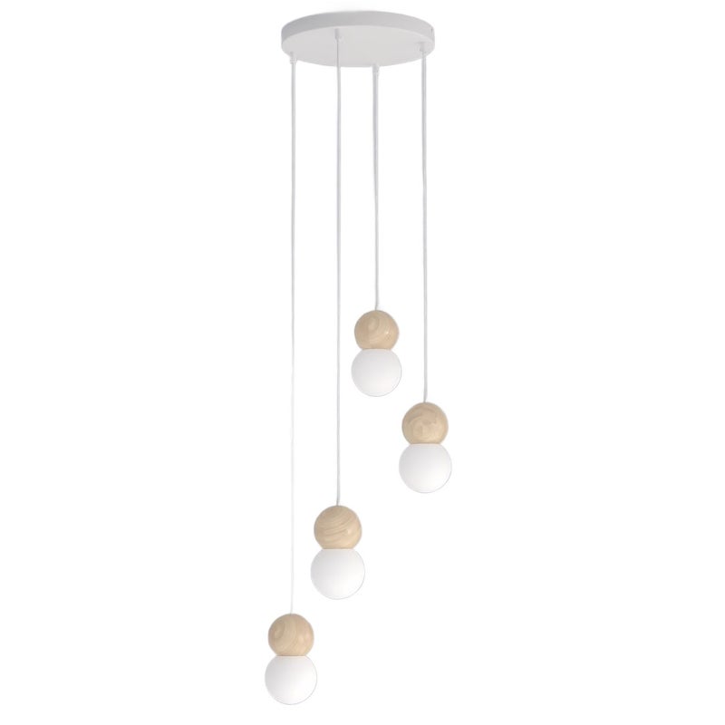 Lampa wisząca drewniane i szklane kulki LOOP biało-beżowy 4xG9x8W drewno wym:140x33x33cm IP20 Emibig